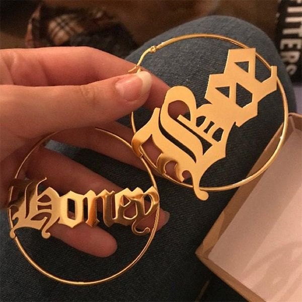 

doremi 304 stainless steel round custom name earrings female environmentally friendly material anti-allergy 25-100mm, Black