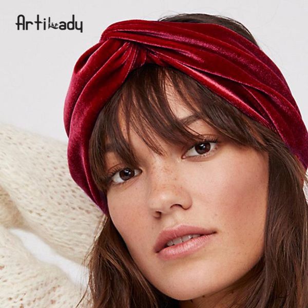 

burgundy velvet headband cross broadside hairband gypsy turban hair accessories for women christmas party gift, Golden;silver