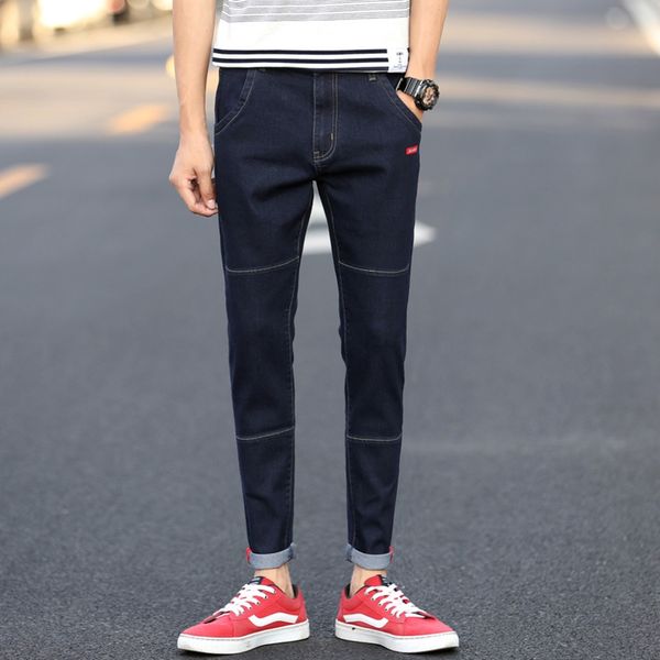 

summer men's thin korean-style tight jeans tight jeans slimming slim-fit 9-point pants leggings trendy casual stretch harem pants y5kqu, Blue