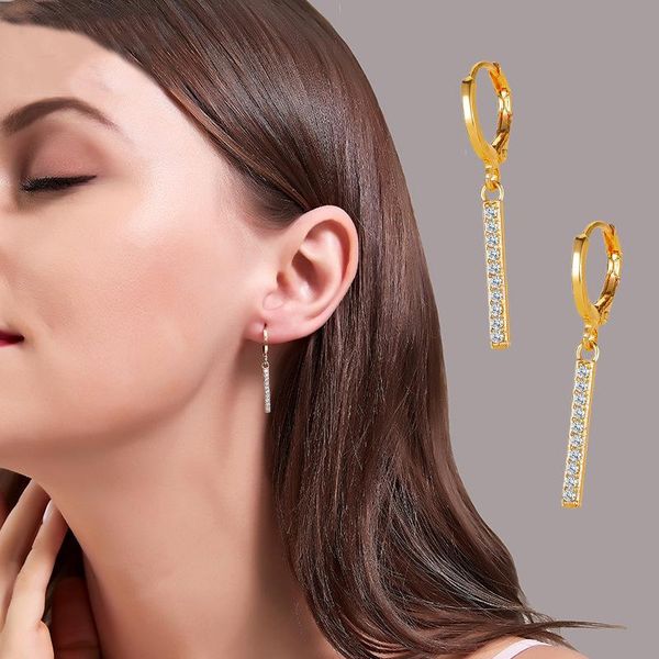 

hoop & huggie 1pair trendy long geometric pendant earrings for women punk rhinestone crystal round endless circle jewelry e566, Golden;silver