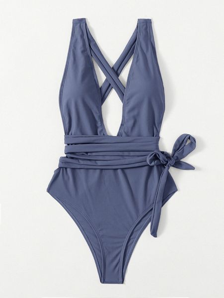 

solid backless lace up one piece swimsuit b1mc#, White;black