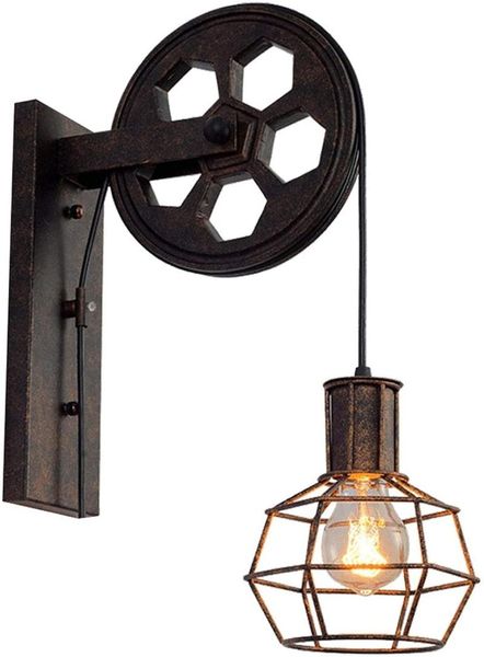 

wall lamp loft industrial retro lifting pulley iron rusty personality creative restaurant corridor aisle cafe light (style: