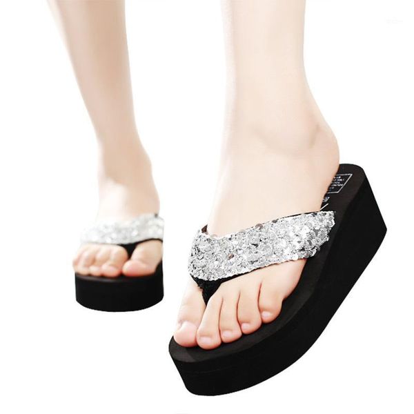 

2020 new slippers women non-slip wear-resistant beach shoes woman sequins women's summer shoes size 36-40 zapatos de mujer1, Black