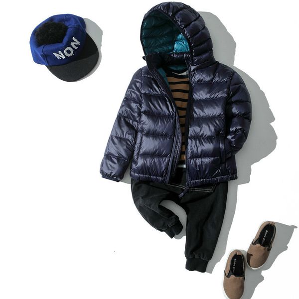 

detachable hat down jacket boys girls light coat baby middle and large children's winter wear new, Blue;gray