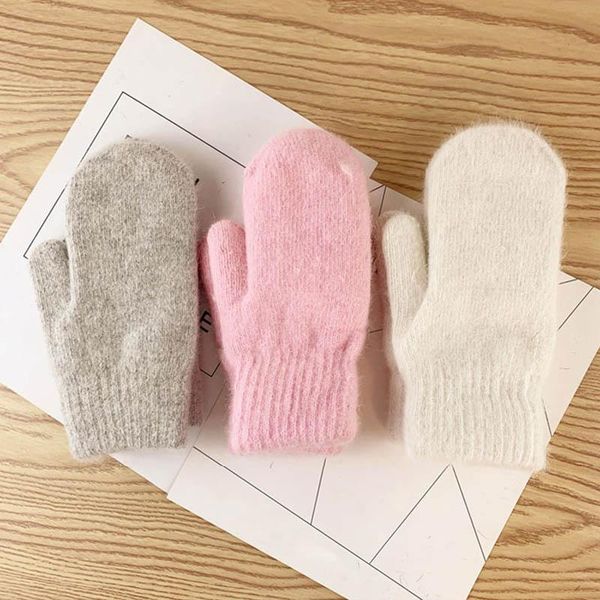 

five fingers gloves double-layer hair female winter korean solid color all women girls mittens, Blue;gray