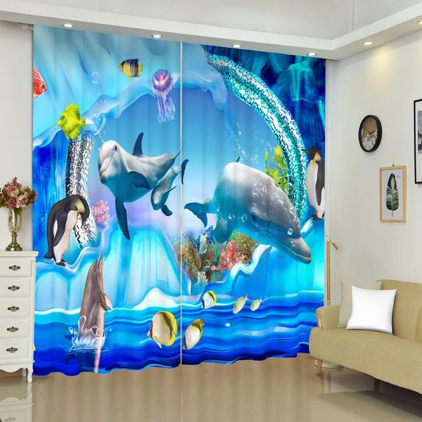

underwater world polyester window curtains 2 panels custom blackout modern decor drapes for living room dolphin turtle curtain