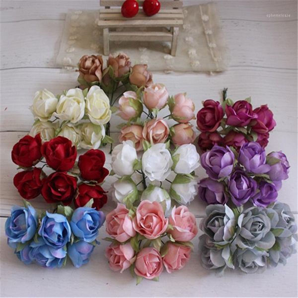 

1 bouquet of 6 mini rayon artificial rose bouquet wedding decorations1