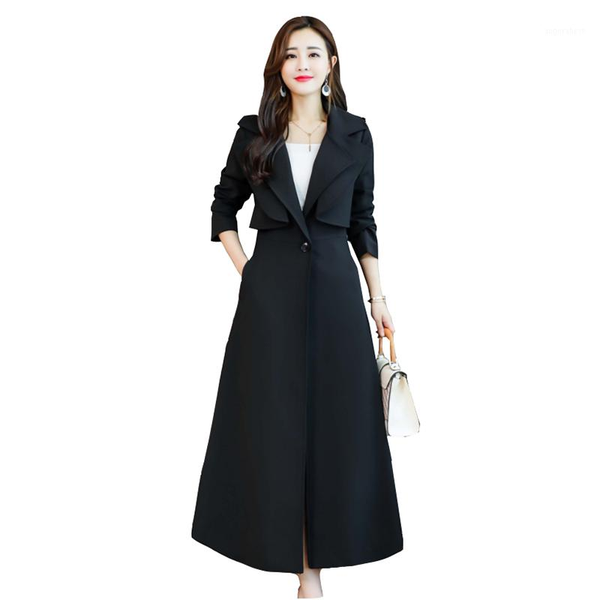 

high-quality windbreaker women's spring 2020 korean new plus size coat women were thin bf slim waist slim mid-length overcoat1, Tan;black