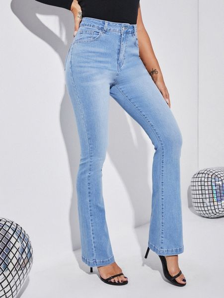 

zipper fly flare leg jeans h9lc#, Blue