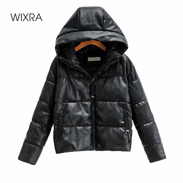 

wixra winter parkas coat casual classic waterproof hooded zippers jackets female solid streetwear snow jacket overcoats 201029, Black
