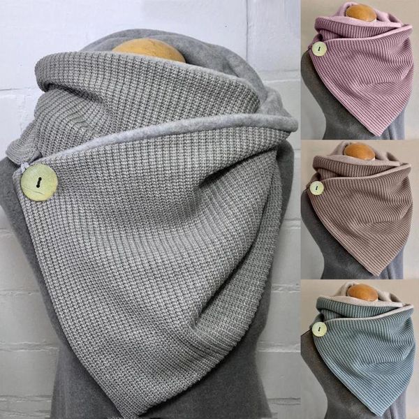 

women casual solid knit scarf fashion retro multi-purpose shawl button scarf spring winter warm neck bandana, Blue;gray