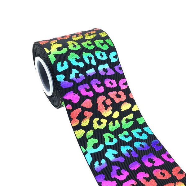 

boca 50 yards 3"75mm rainbow cheetah hologram grosgrain ribbon accept custom