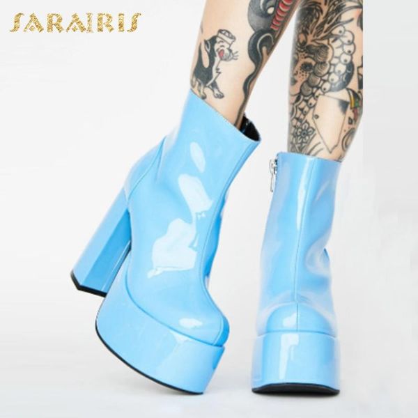 

sarairis 2020 new arrivals large size 43 zip up concise shoes woman boots female platform chunky high heels ankle boots ladies, Black