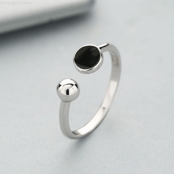 

silver color new fashion simple black round trendy epoxy opening rings geometric jewelry for women s-r349, Golden;silver