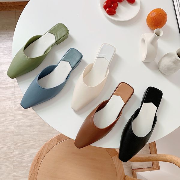 

fashion pointed toe mules summer women slippers candy color flats slip-on holiday ladies sandals slides rubber women shoes x1020, Black