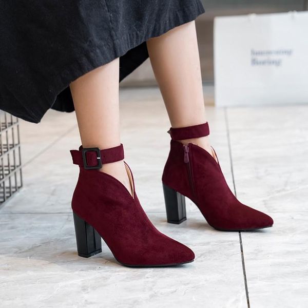 

big size - boots women shoes ankle boots for women ladies metal trim side zipper with belt buckle, Black