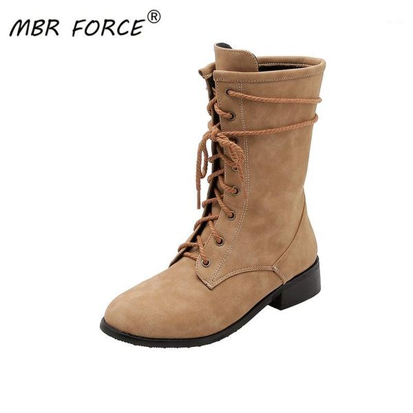 

mbr force woman spring and autumn boots women fashion knee high round toe botas mujer platform large size 34-43 cross lace-up1, Black