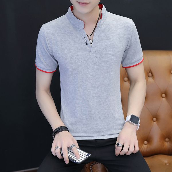 

summer men's lapel t-shirt youth slim short sleeve polo shirt, White;black