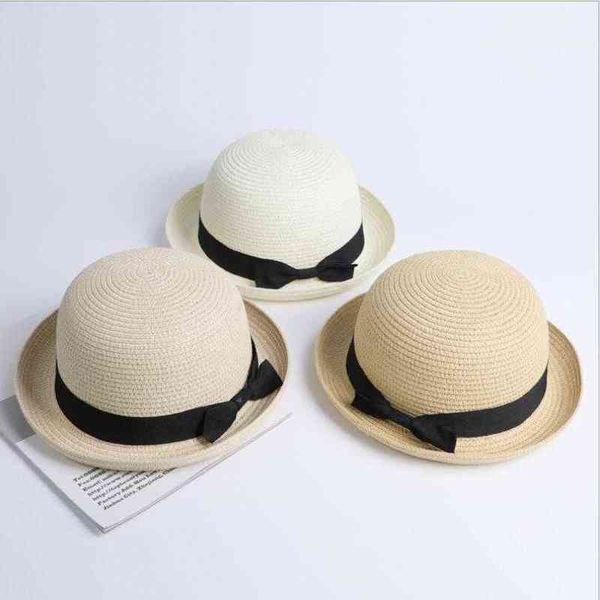 Cappellini da sole Lady Boater Ribbon Round Flat Top Paglia Fedora Panama Hat cappelli estivi per donna cappello di paglia snapback gorras cappelli da sole G220301