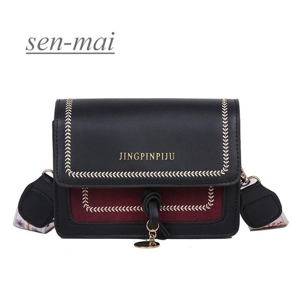 

sen-mai contrast color leather crossbody bags for women travel handbag fashion simple shoulder messenger bag ladies cross body b