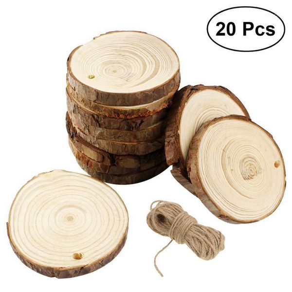 

20pcs 9-12cm wood log slices discs for diy crafts wedding christmas decoration with 10m jute rope1