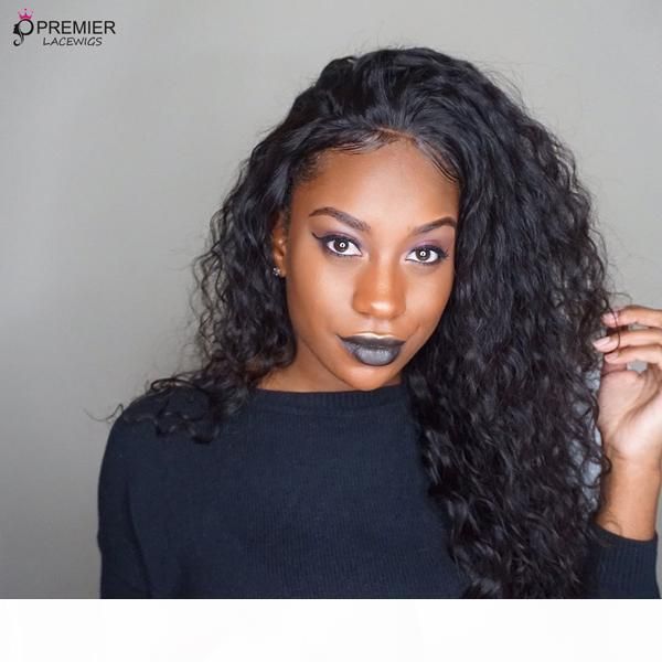 

10a glueless lace front wigs brazilian remy human hair bleached knots pre-plucked natural hairline water wave for american, Black;brown