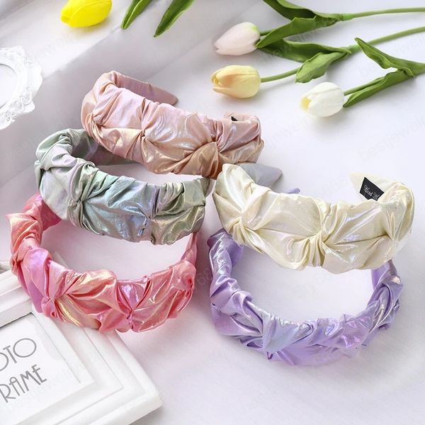 

pleated candy color headband satin bezel new turban for women wide size hairbands girls accessories hair hoop, Silver