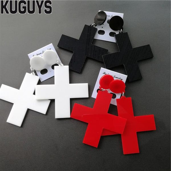 

kuguys fashion jewelry oorbellen acrylic red white black cross earrings for women pendientes trendy drop earring dj ds brincos, Silver