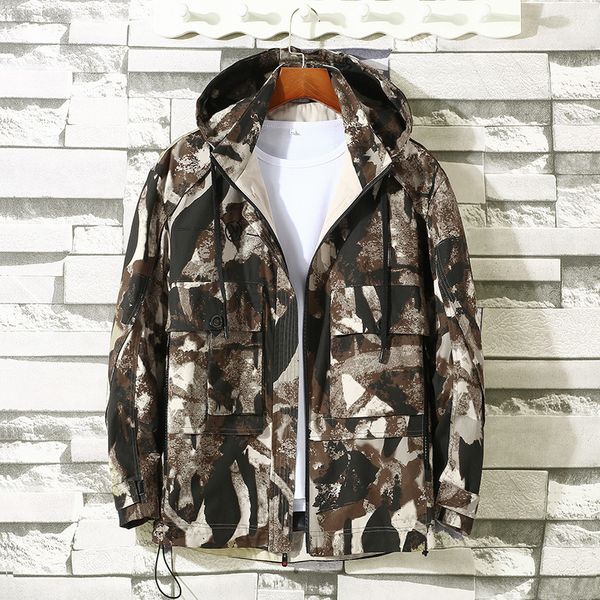 

new plus 10xl 9xl 8xl cotton men's jackets camouflage military hooded coats casual zipper male windbreaker men brand clothing, Black;brown