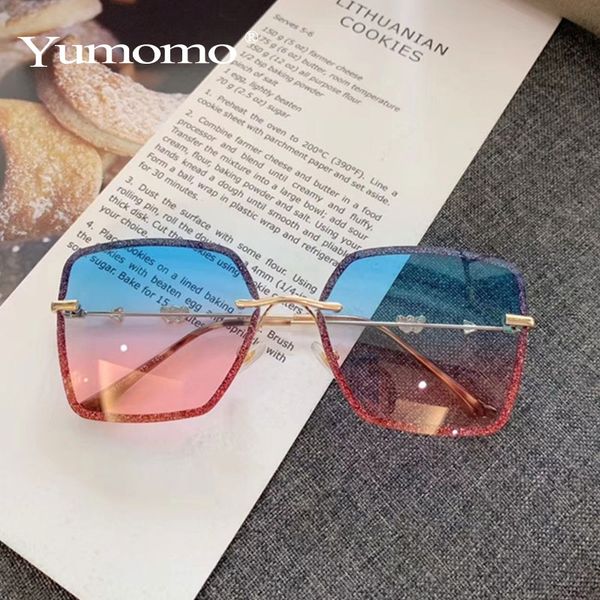 

sunglasses 2021 oversized rimless square women fashion flat red blue clear lens one piece men gafas glasses, White;black
