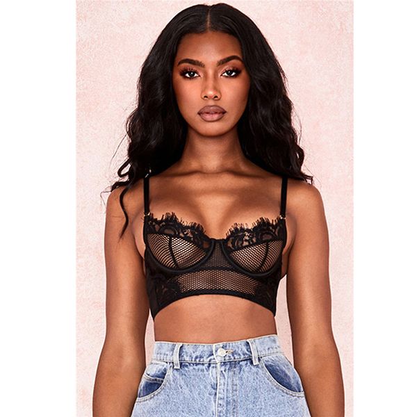 

2020 new black lace mesh bra women push up bralette backless one-piece sleeveless transparent female ladies bras underwear wire fress, Red;black