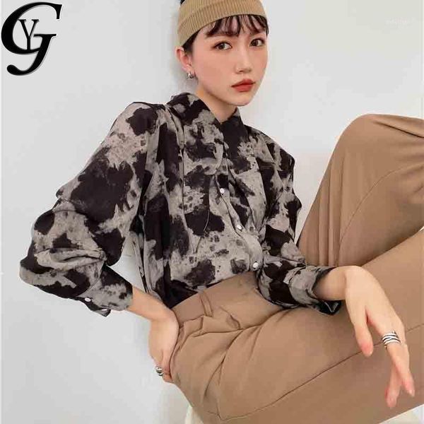 

korean fashion leopard turn down collar shirt women 2020 fall new arrival long sleeve blouse female harajuku oversized 1, White