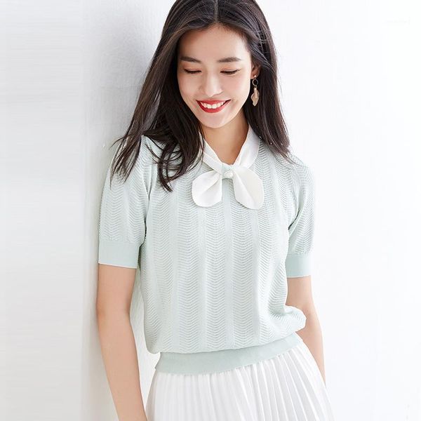 

spring summer 2020 new fashion ladies cute bows short sleeve knitwear women sweaters and pullovers1, White;black