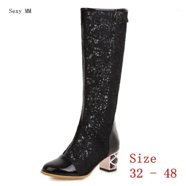 

boots summer women knee high woman heel long thigh botas small plus size 32 - 481, Black