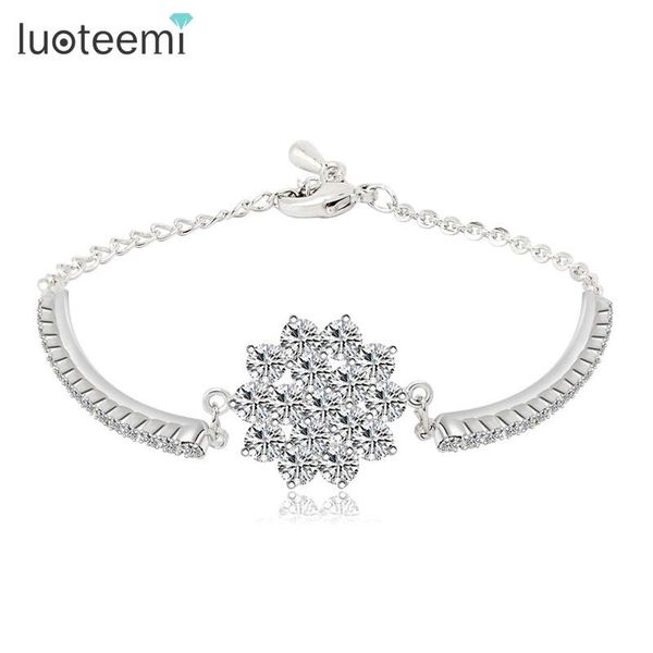 

link, chain luoteemi trendy clear color small round zircon crystal bracelet cluster flower shape bracelets bangles for women girls gift, Black