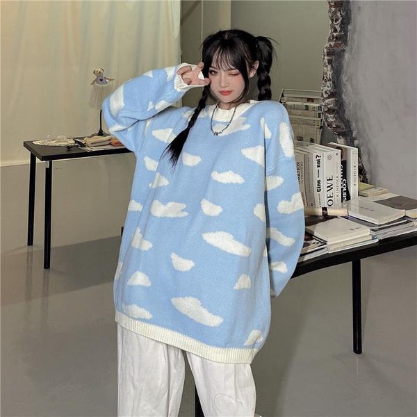 

women's sweaters autumn and winter loose cloud knit sweater, White;black