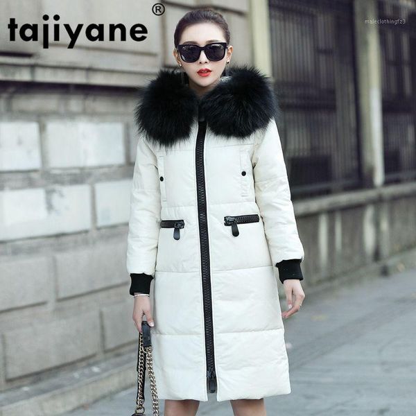 

women's leather & faux 100% real sheepskin coat female winter natural raccoon fur hooded duck down jacket women genuine warm coats 7212, Black