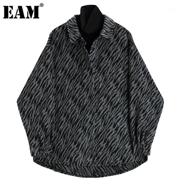 

women's blouses & shirts [eam] women black zebra pattern blouse turtleneck long sleeve loose fit shirt fashion tide spring autumn 2021, White
