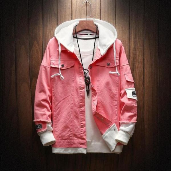 

autumn new hooded denim jacket men fashion fake two pieces of streetwear bomber jacket and coat man cowboy clothes male m-3xl, Black;brown