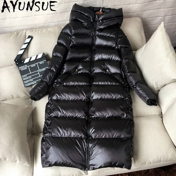 

ayunsue white duck down jacket women thick long winter coat women hooded korean female puffer jacket doudoune femme kj727 y200107, Black