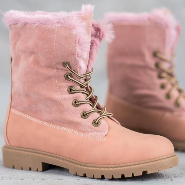 

boots 2021 winter snow women lace up thick fur warm female shoes fashion ankle botas mujer, Black