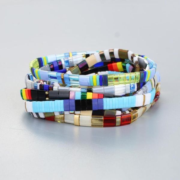 

c.quanchi rainbow bracelets tila beads bracelets bohemian stretch pulseira mujer moda summer beach jewelry femme gift, Black
