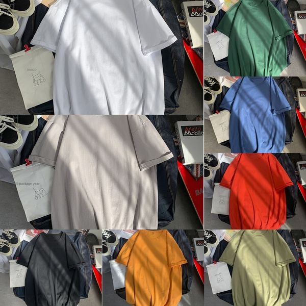 

glqnx summer t-shirt men's wear street trend pure color candy cotton solid short sleeve men and women loose couple large t-shirt casual, Blue