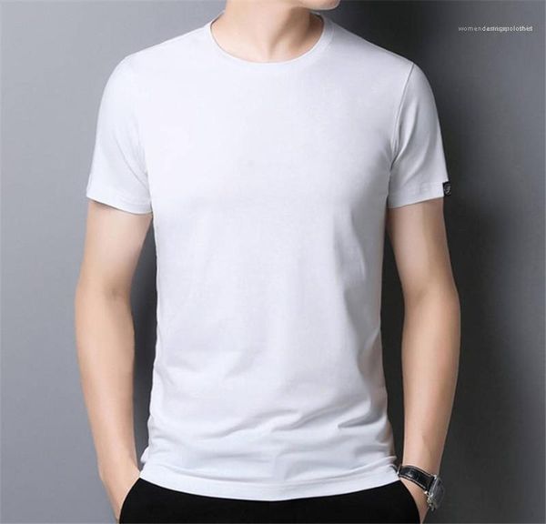

tshirts crew neck fashion short sleeve tees casual summer regular length loose apparel solid color homme, White;black