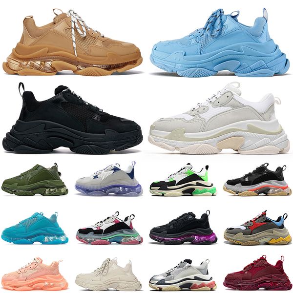 2022 Moda Triple S Clear Sola Designer Sapatos Preto Marfim Roxo Branco Rosa Vermelho Marinho Azul Verde Cristal Plataforma de Luxo Sapatilhas Clássico OG Treinadores ao ar livre