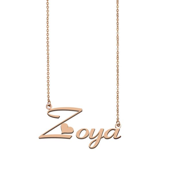 

Zoya Name Necklace Custom Nameplate Pendant for Women Girls Birthday Gift Kids Best Friends Jewelry 18k Gold Plated Stainless Steel, Silver