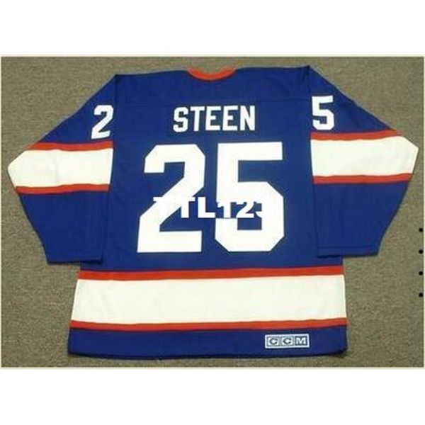 

men #25 thomas steen winnipeg jets 1993 ccm vintage away hockey jersey or custom any name or number retro jersey, Black
