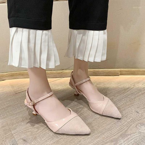 

flock high heels women slingbacks shoes summer office buckle pumps pointed toe sandals women thin high heel sandals 20201, Black