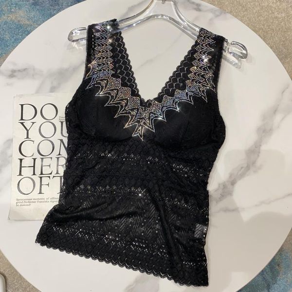 

2020 new rhinestone lace diamond lace hollow camisole 09301, White