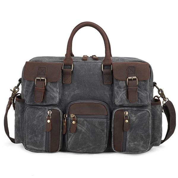 

briefcases canvas genuine leather travel business briefcase heavy duty computer lapbag attache portfolio tote messenger